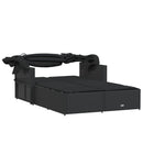 vidaXL fekete polyrattan dupla napozóágy tetővel és párnával