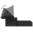 vidaXL fekete polyrattan dupla napozóágy tetővel és párnával