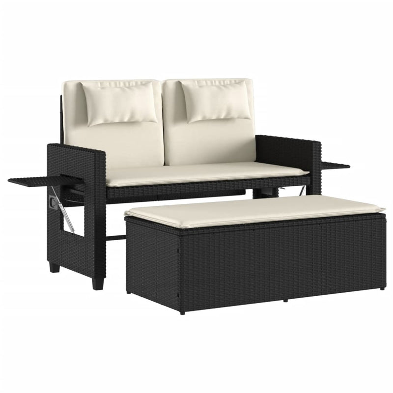 vidaXL fekete polyrattan dönthető kerti pad párnával