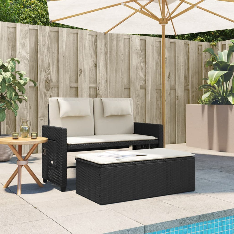 vidaXL fekete polyrattan dönthető kerti pad párnával