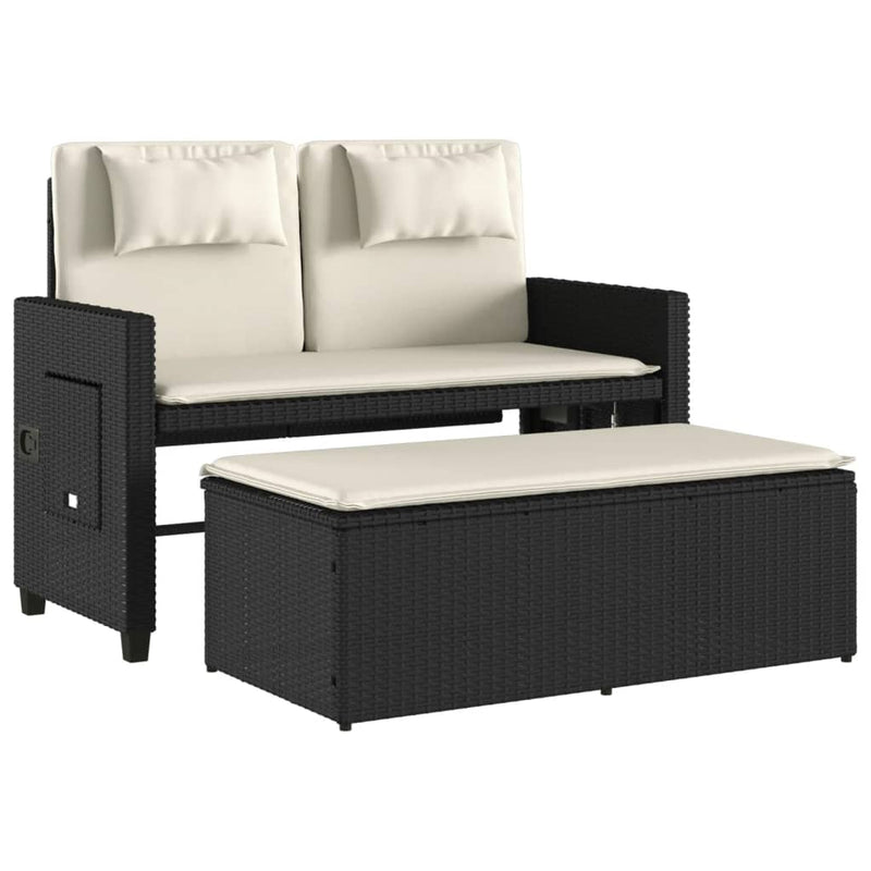 vidaXL fekete polyrattan dönthető kerti pad párnával