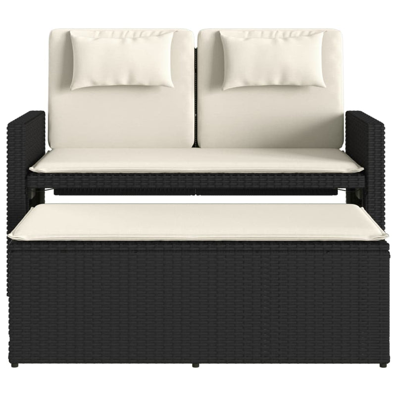 vidaXL fekete polyrattan dönthető kerti pad párnával