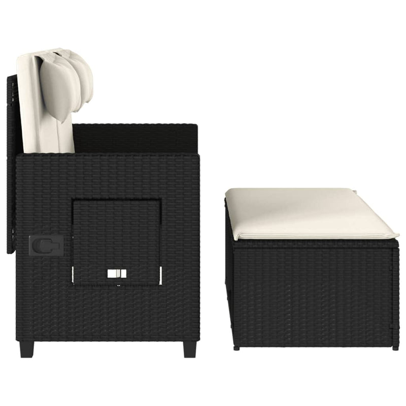 vidaXL fekete polyrattan dönthető kerti pad párnával