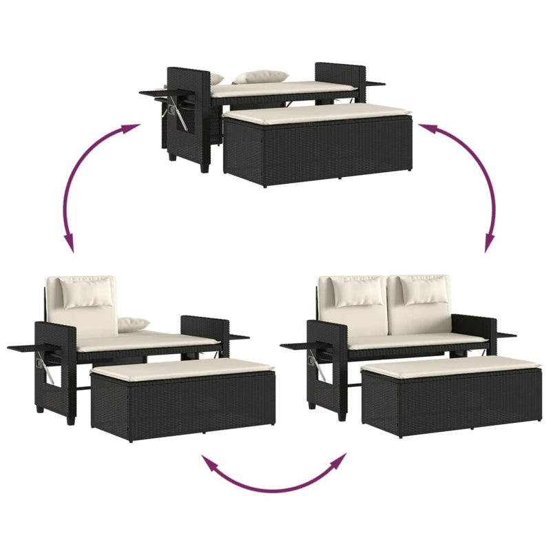 vidaXL fekete polyrattan dönthető kerti pad párnával