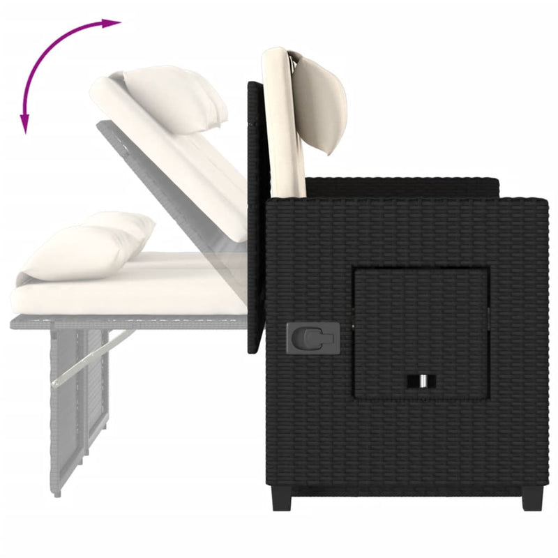 vidaXL fekete polyrattan dönthető kerti pad párnával