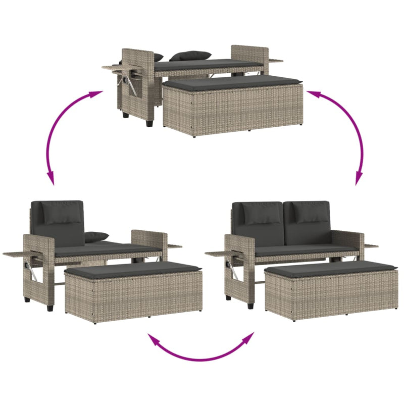 vidaXL világosszürke polyrattan dönthető kerti pad párnával