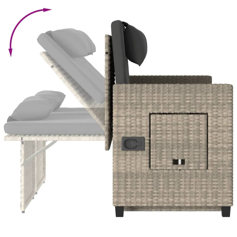 vidaXL világosszürke polyrattan dönthető kerti pad párnával