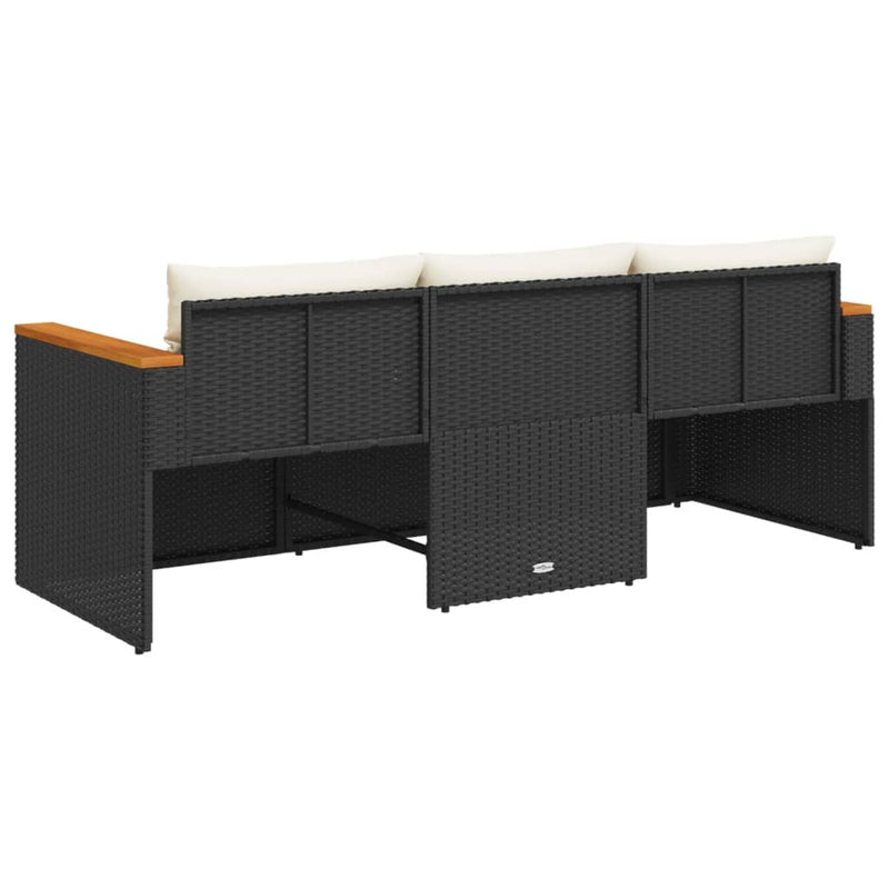 vidaXL fekete 3 személyes polyrattan kerti kanapé párnákkal