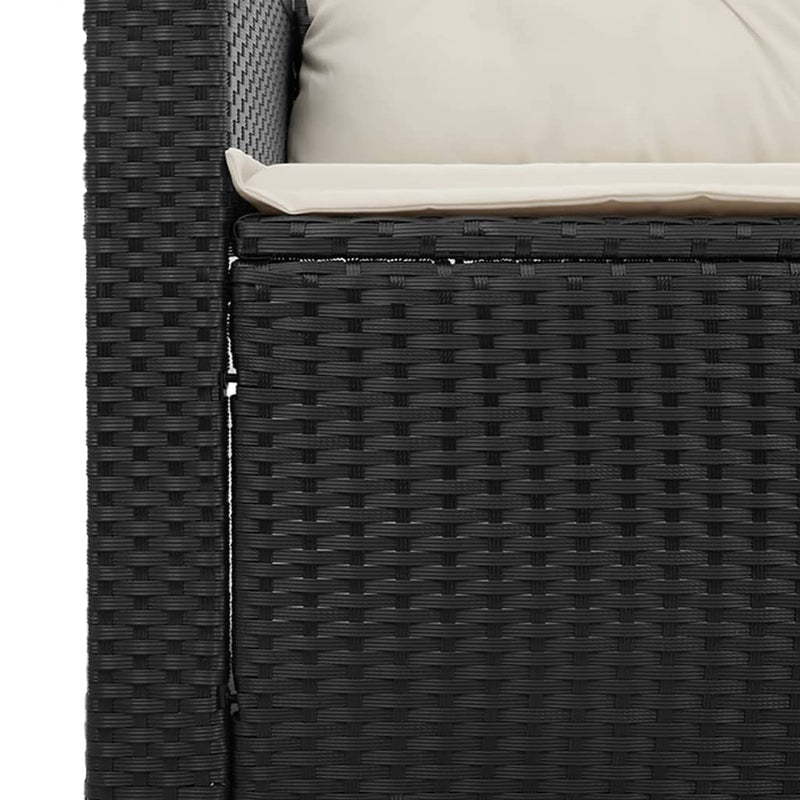 vidaXL fekete 3 személyes polyrattan kerti kanapé párnákkal