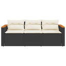 vidaXL fekete 3 személyes polyrattan kerti kanapé párnákkal
