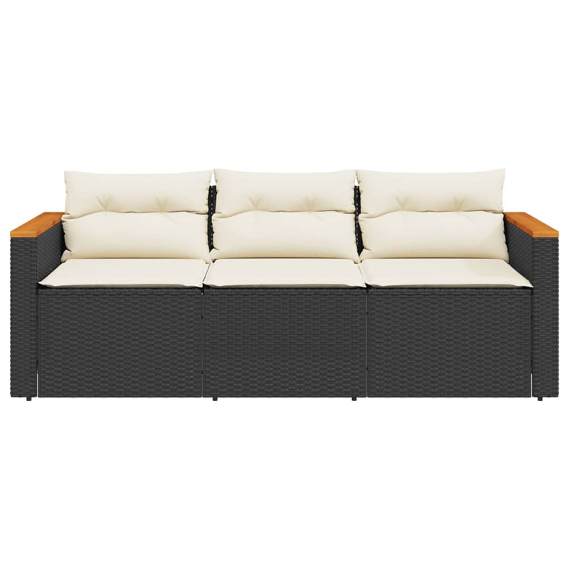 vidaXL fekete 3 személyes polyrattan kerti kanapé párnákkal