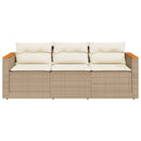 vidaXL 3 személyes bézs polyrattan kerti kanapé párnával