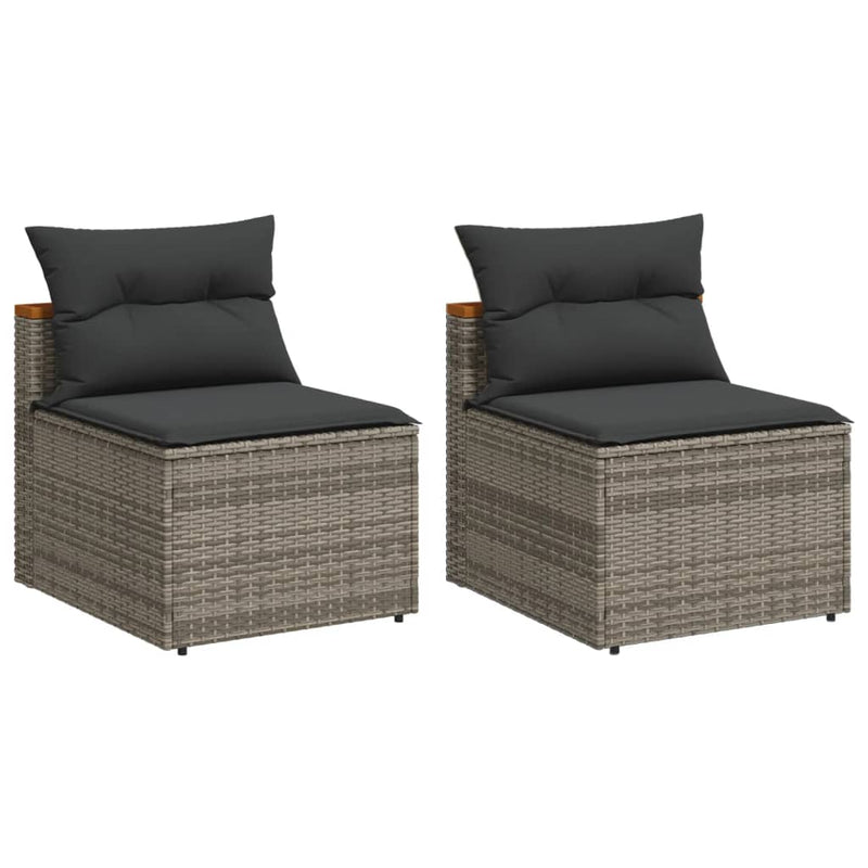 vidaXL 2 db szürke polyrattan karfa nélküli kerti kanapé párnákkal