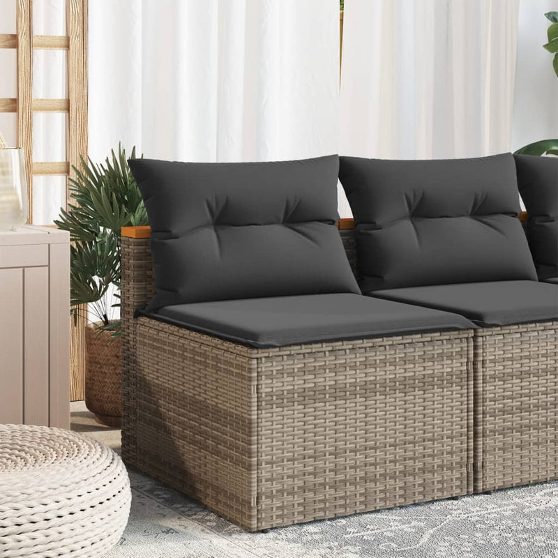 vidaXL 2 db szürke polyrattan karfa nélküli kerti kanapé párnákkal
