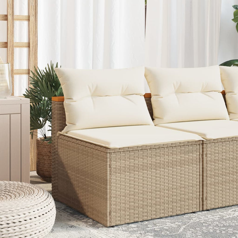 vidaXL 2 db bézs polyrattan karfa nélküli kerti kanapé párnákkal