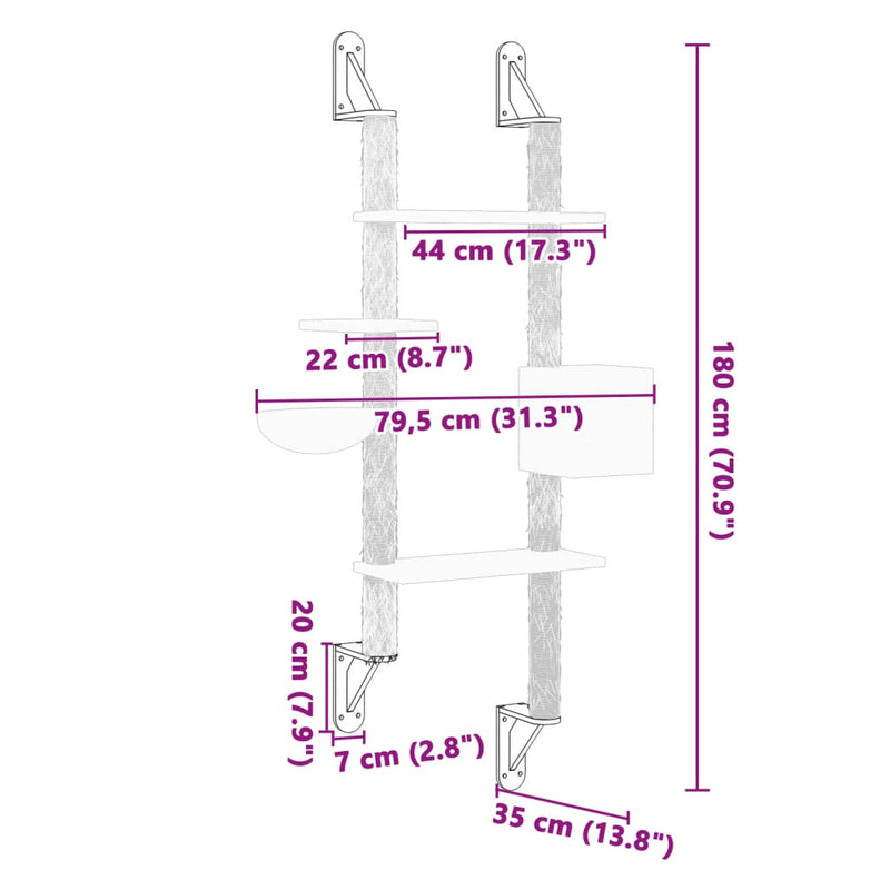 vidaXL világosszürke falra szerelhető kaparófa 180 cm