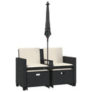 vidaXL 2 személyes fekete polyrattan kerti kanapé napernyővel/székkel