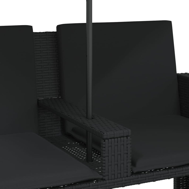 vidaXL 2 személyes fekete polyrattan kerti kanapé napernyővel/székkel