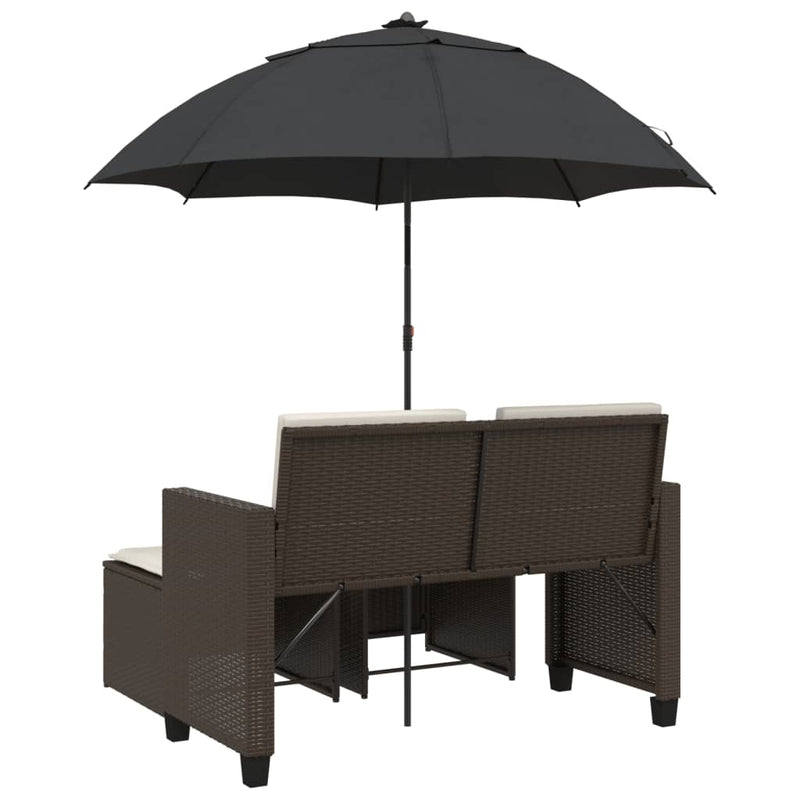 vidaXL 2 személyes barna polyrattan kerti kanapé napernyővel/székkel