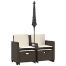 vidaXL 2 személyes barna polyrattan kerti kanapé napernyővel/székkel