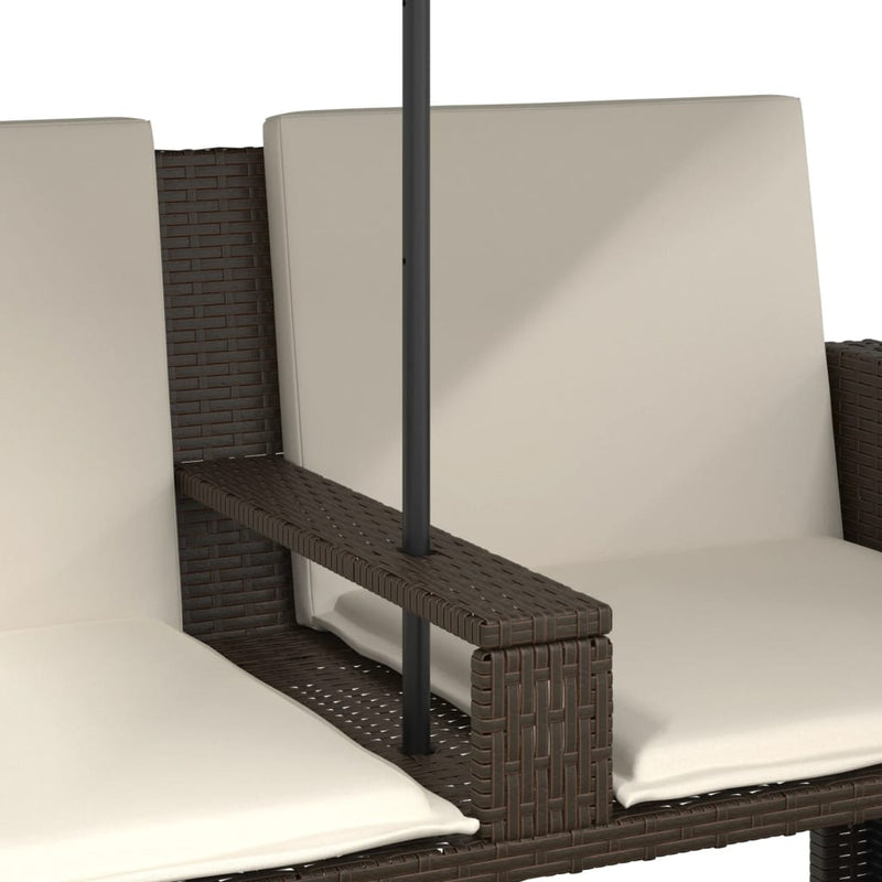vidaXL 2 személyes barna polyrattan kerti kanapé napernyővel/székkel