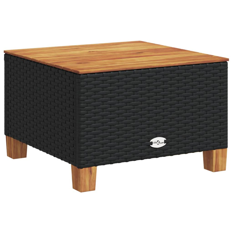 vidaXL fekete polyrattan és akácfa kerti asztal 55 x 55 x 36 cm