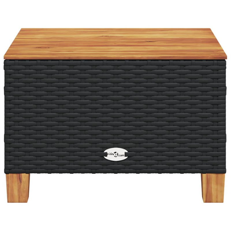 vidaXL fekete polyrattan és akácfa kerti asztal 55 x 55 x 36 cm