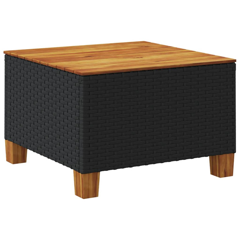 vidaXL fekete polyrattan és akácfa kerti asztal 55 x 55 x 36 cm