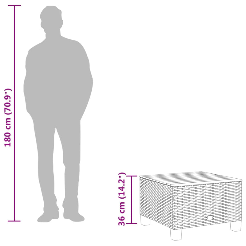 vidaXL fekete polyrattan és akácfa kerti asztal 55 x 55 x 36 cm