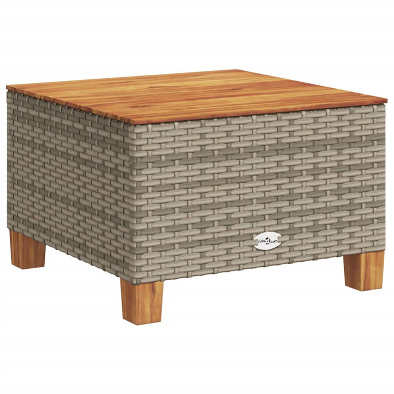 vidaXL szürke polyrattan és akácfa kerti asztal 55 x 55 x 36 cm