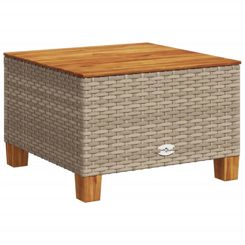 vidaXL bézs polyrattan és akácfa kerti asztal 55 x 55 x 36 cm