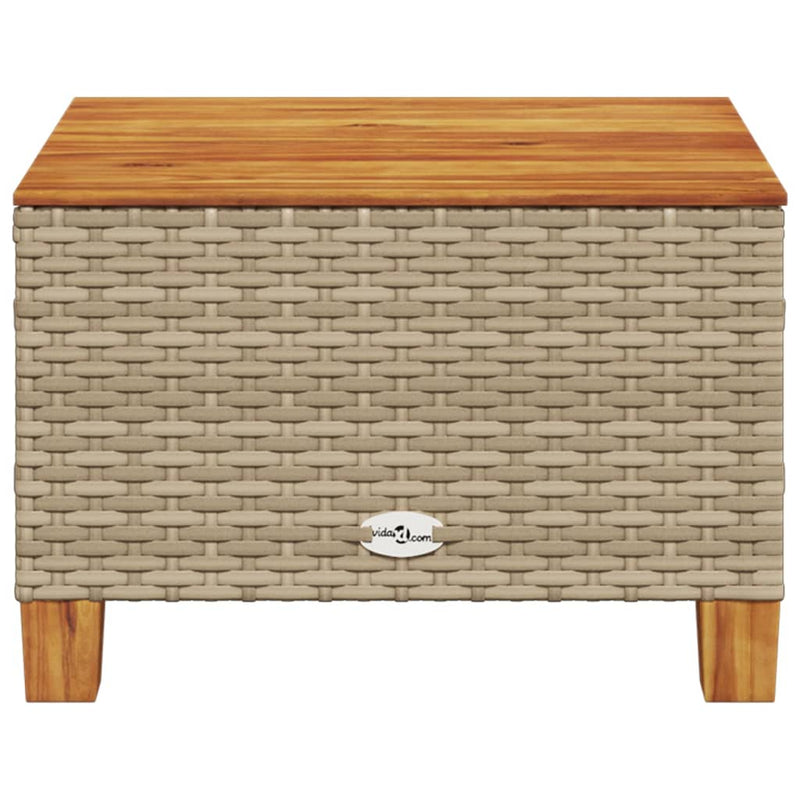 vidaXL bézs polyrattan és akácfa kerti asztal 55 x 55 x 36 cm