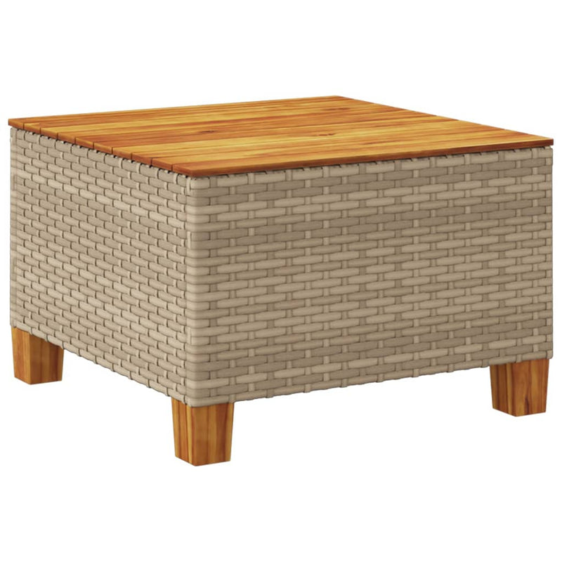 vidaXL bézs polyrattan és akácfa kerti asztal 55 x 55 x 36 cm