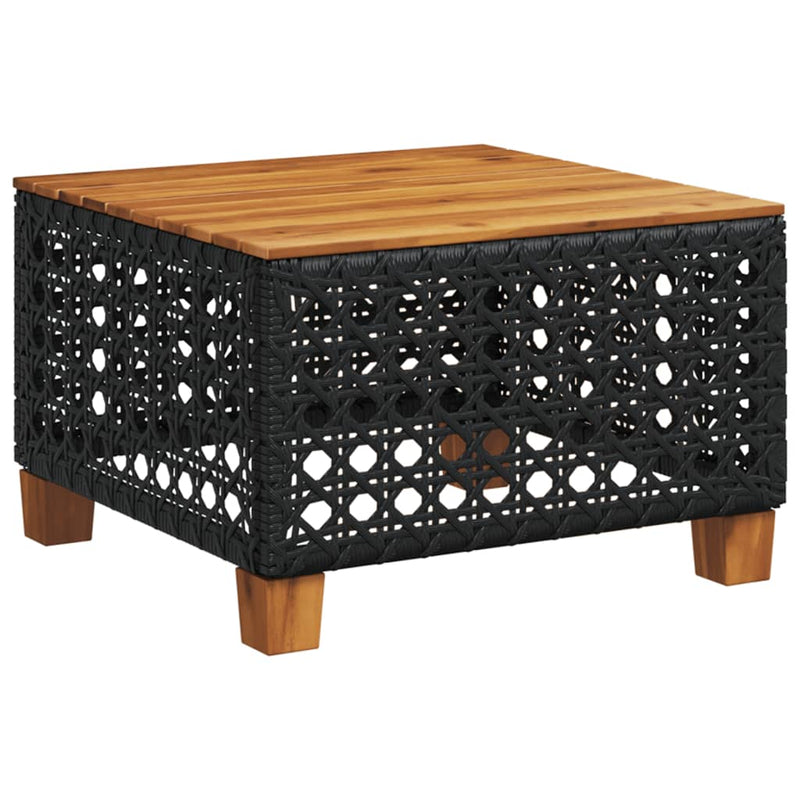 vidaXL fekete polyrattan és akácfa kerti asztal 55 x 55 x 36 cm