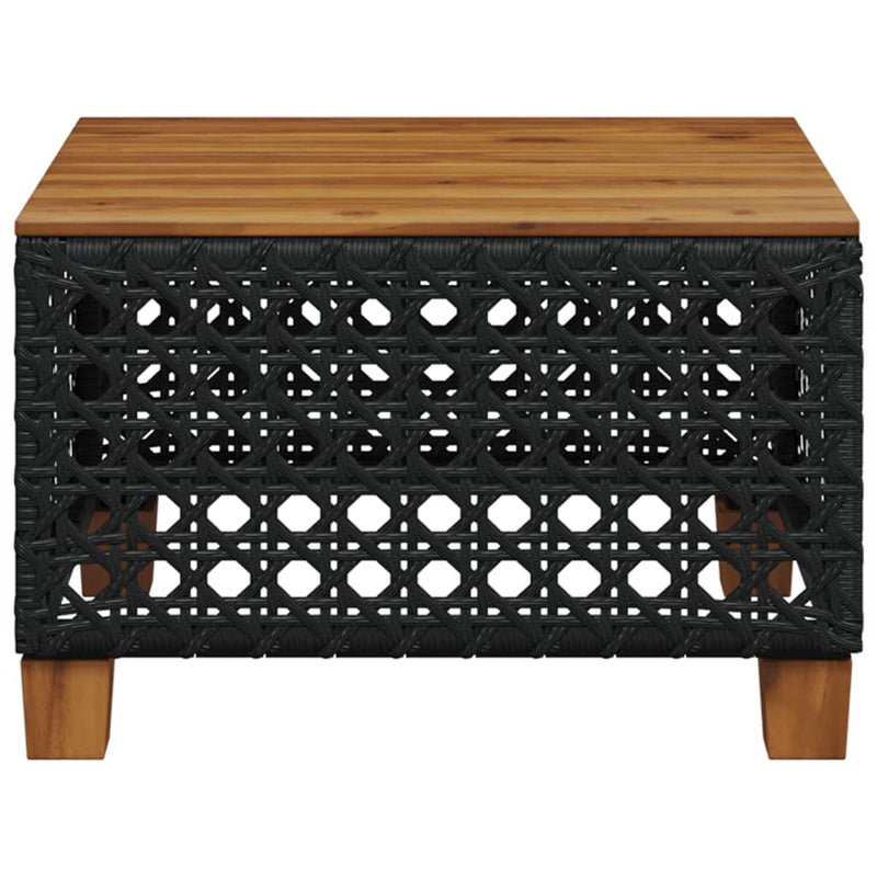 vidaXL fekete polyrattan és akácfa kerti asztal 55 x 55 x 36 cm