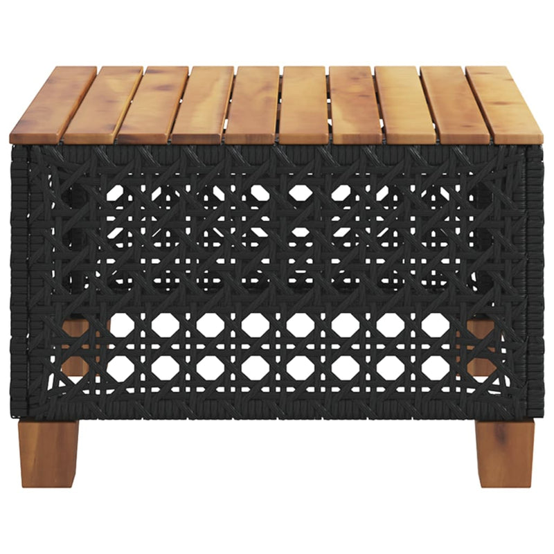 vidaXL fekete polyrattan és akácfa kerti asztal 55 x 55 x 36 cm