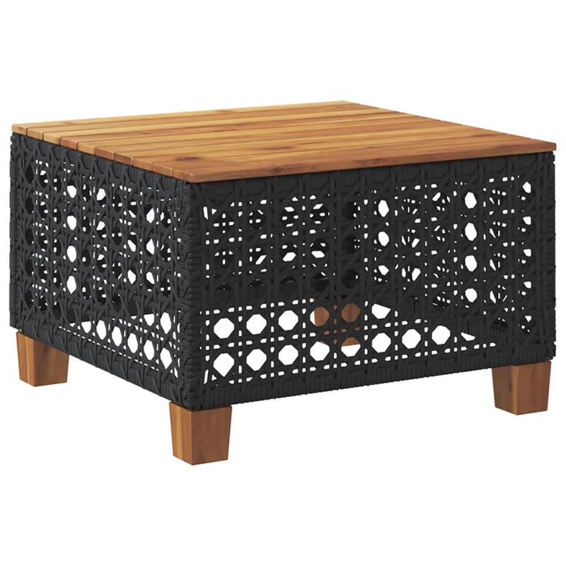 vidaXL fekete polyrattan és akácfa kerti asztal 55 x 55 x 36 cm
