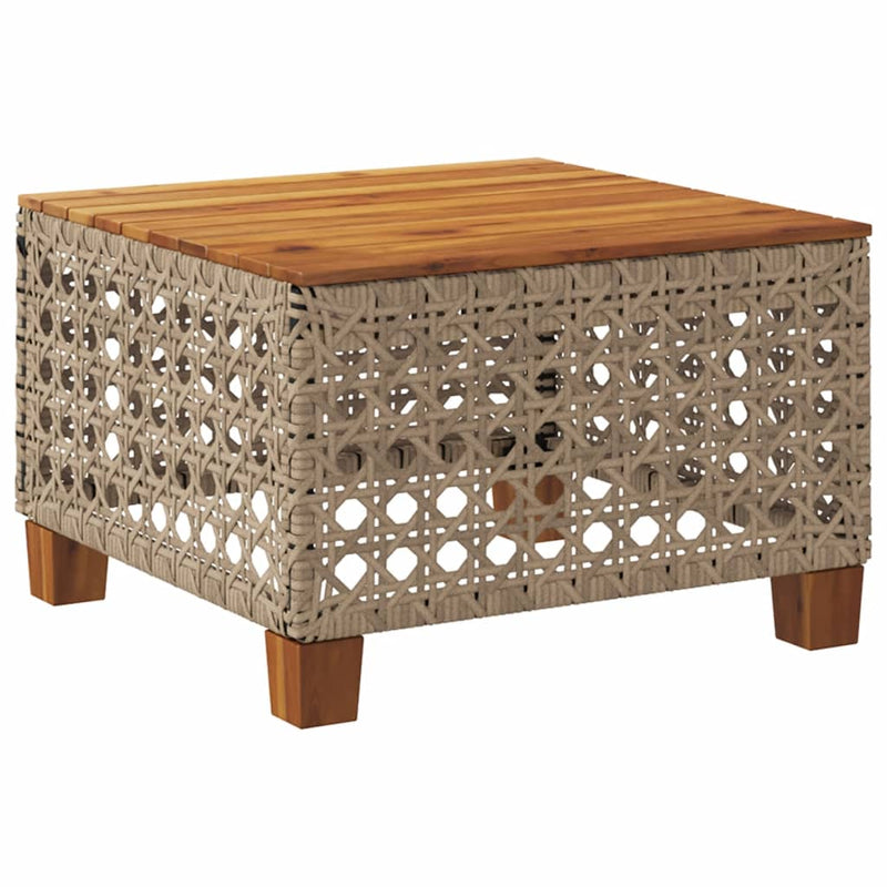 vidaXL bézs polyrattan és akácfa kerti asztal 55 x 55 x 36 cm