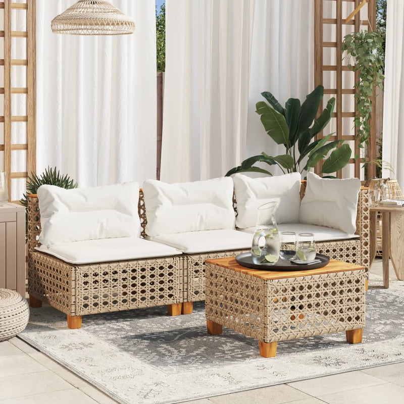 vidaXL bézs polyrattan és akácfa kerti asztal 55 x 55 x 36 cm