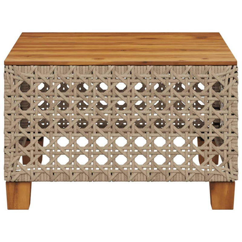 vidaXL bézs polyrattan és akácfa kerti asztal 55 x 55 x 36 cm