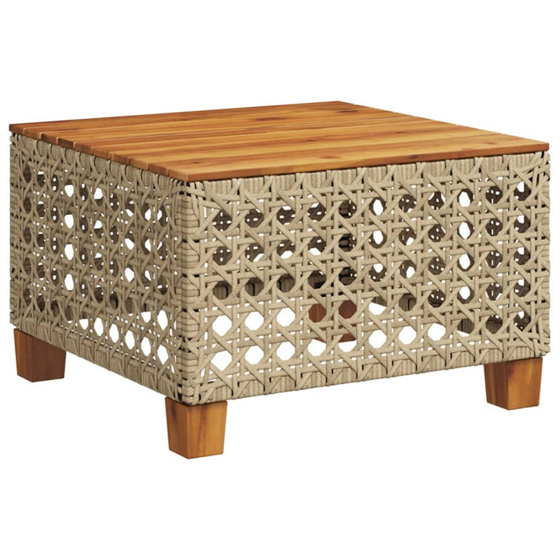 vidaXL bézs polyrattan és akácfa kerti asztal 55 x 55 x 36 cm