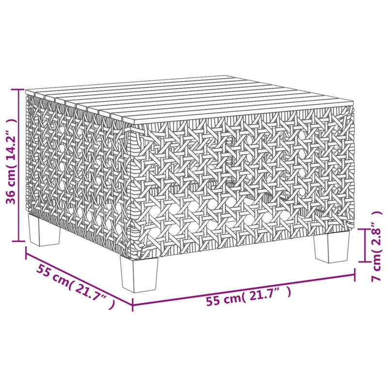 vidaXL bézs polyrattan és akácfa kerti asztal 55 x 55 x 36 cm