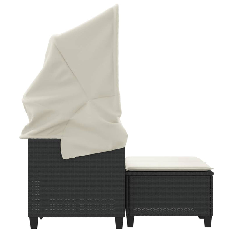 vidaXL 2 személyes fekete polyrattan kerti kanapé baldachinnal/székkel