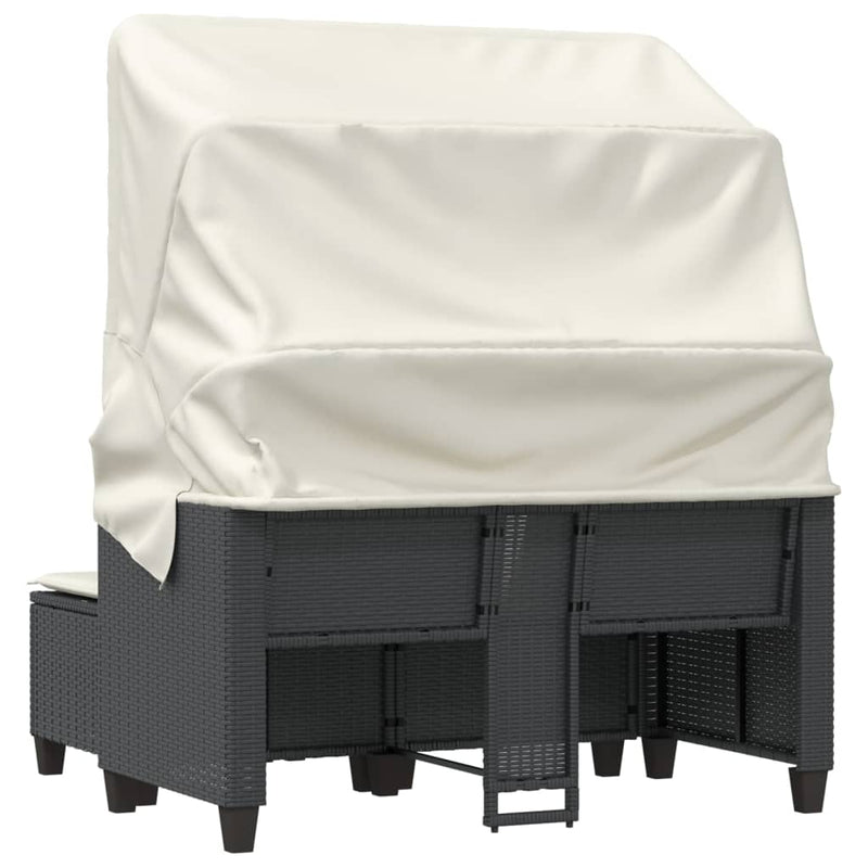 vidaXL 2 személyes fekete polyrattan kerti kanapé baldachinnal/székkel