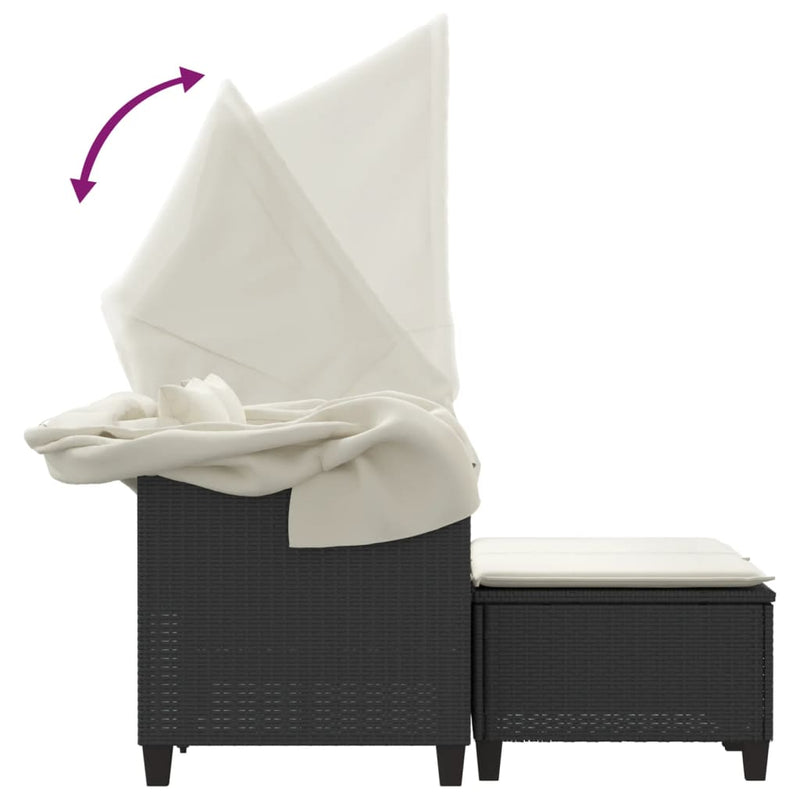 vidaXL 2 személyes fekete polyrattan kerti kanapé baldachinnal/székkel
