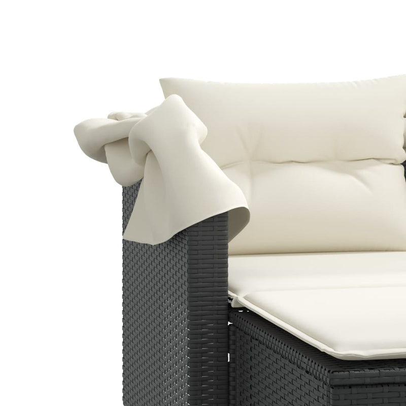 vidaXL 2 személyes fekete polyrattan kerti kanapé baldachinnal/székkel