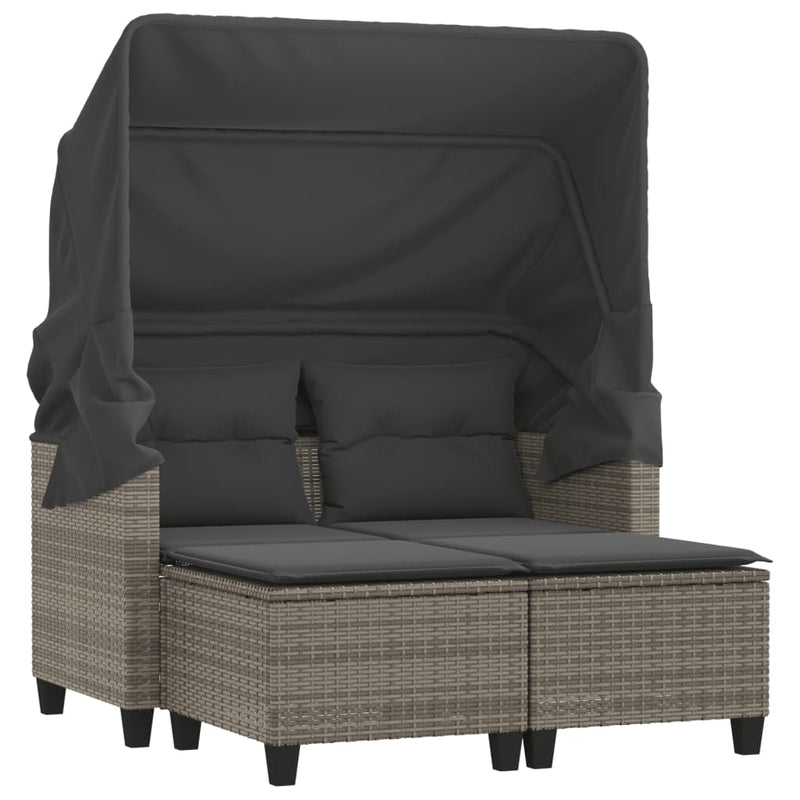vidaXL 2 személyes szürke polyrattan kerti kanapé baldachinnal/székkel