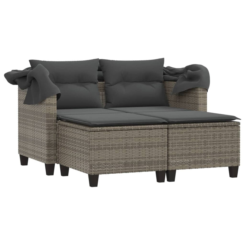 vidaXL 2 személyes szürke polyrattan kerti kanapé baldachinnal/székkel