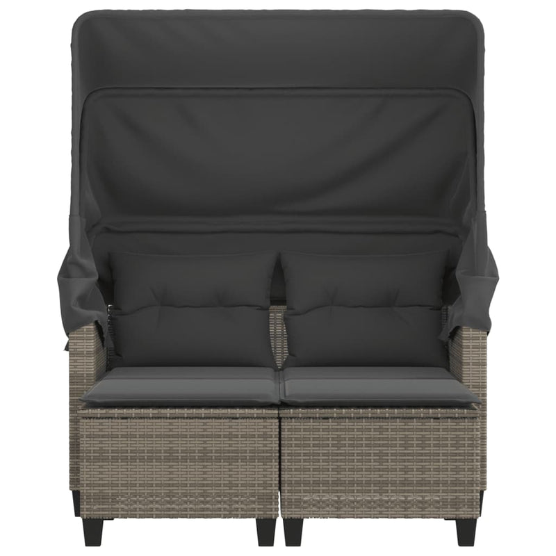vidaXL 2 személyes szürke polyrattan kerti kanapé baldachinnal/székkel