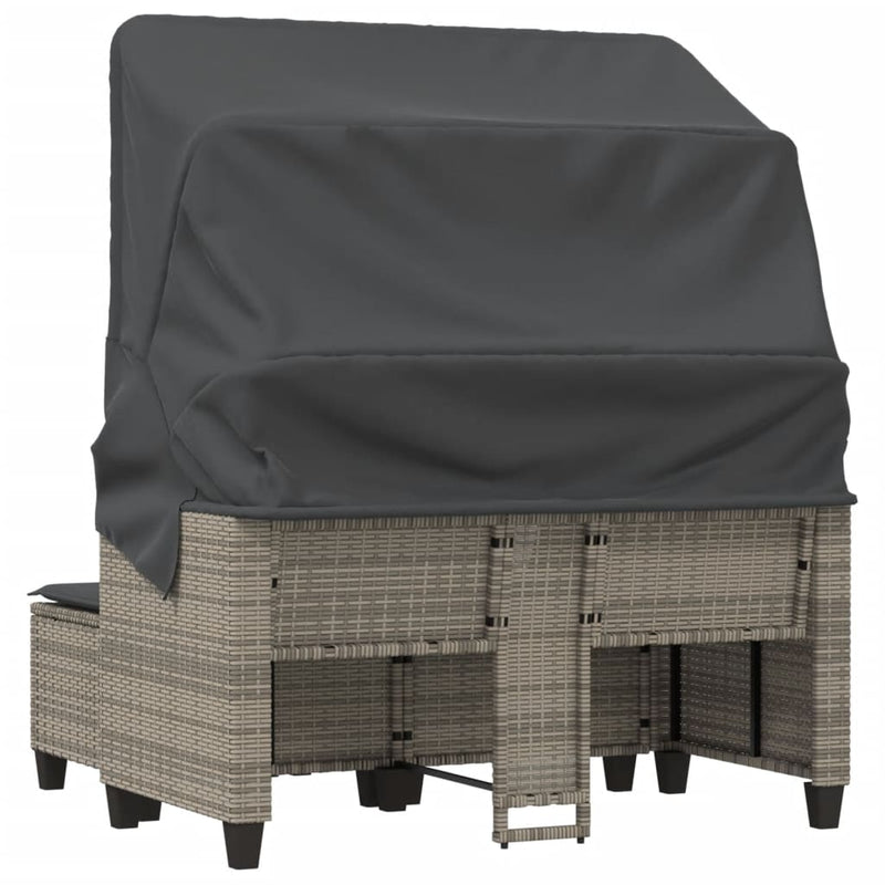 vidaXL 2 személyes szürke polyrattan kerti kanapé baldachinnal/székkel
